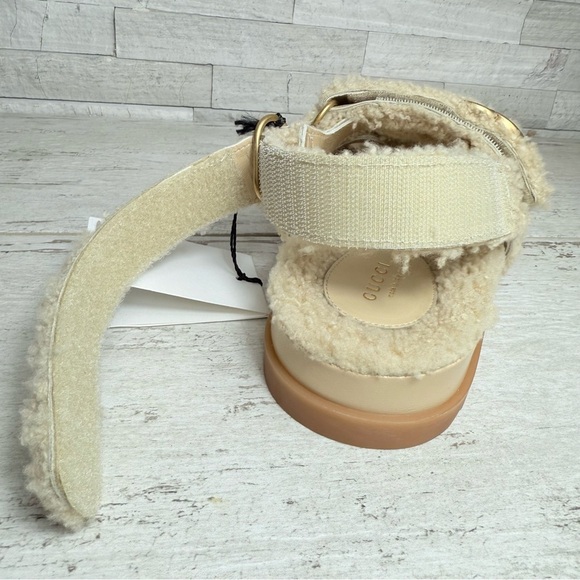 Gucci Women’s 38.5 Merino Wool Shearling GG Marmont Dad Sandals Buterscotch NEW - Picture 16 of 16